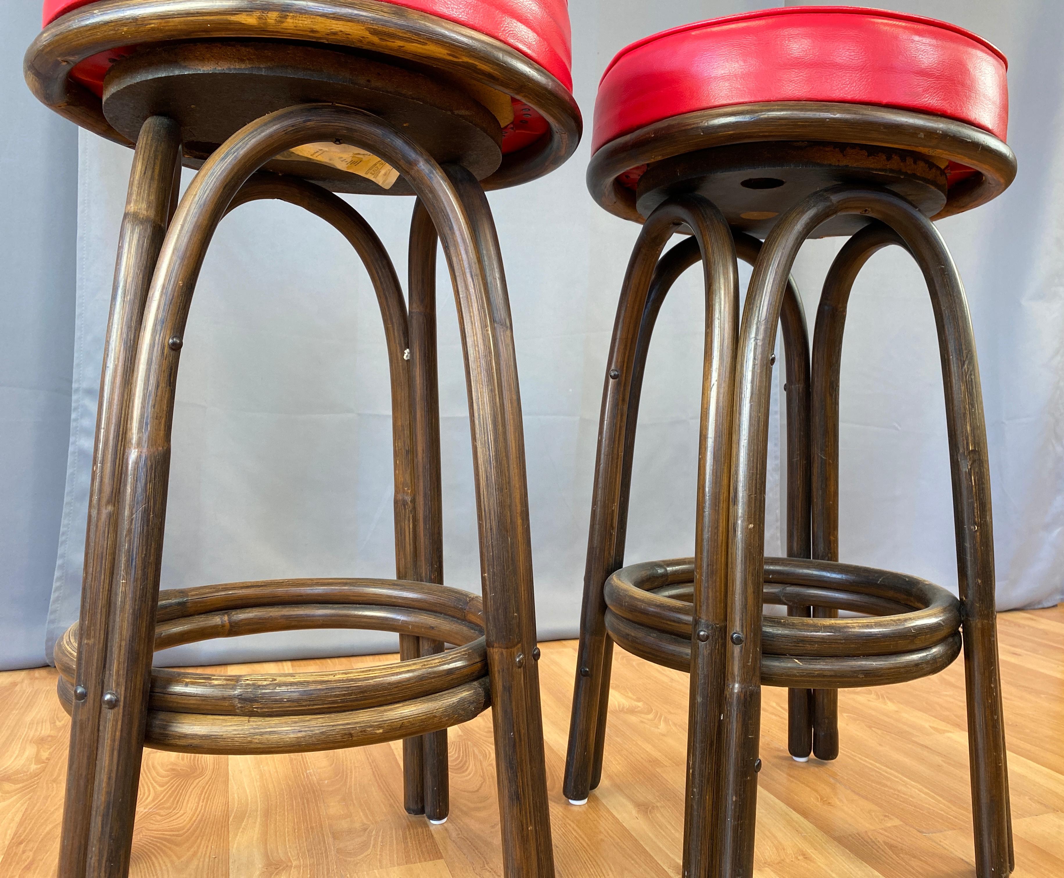 American 1950s Pair Tiki Kalp-Son Vintage Bamboo Bar Stools