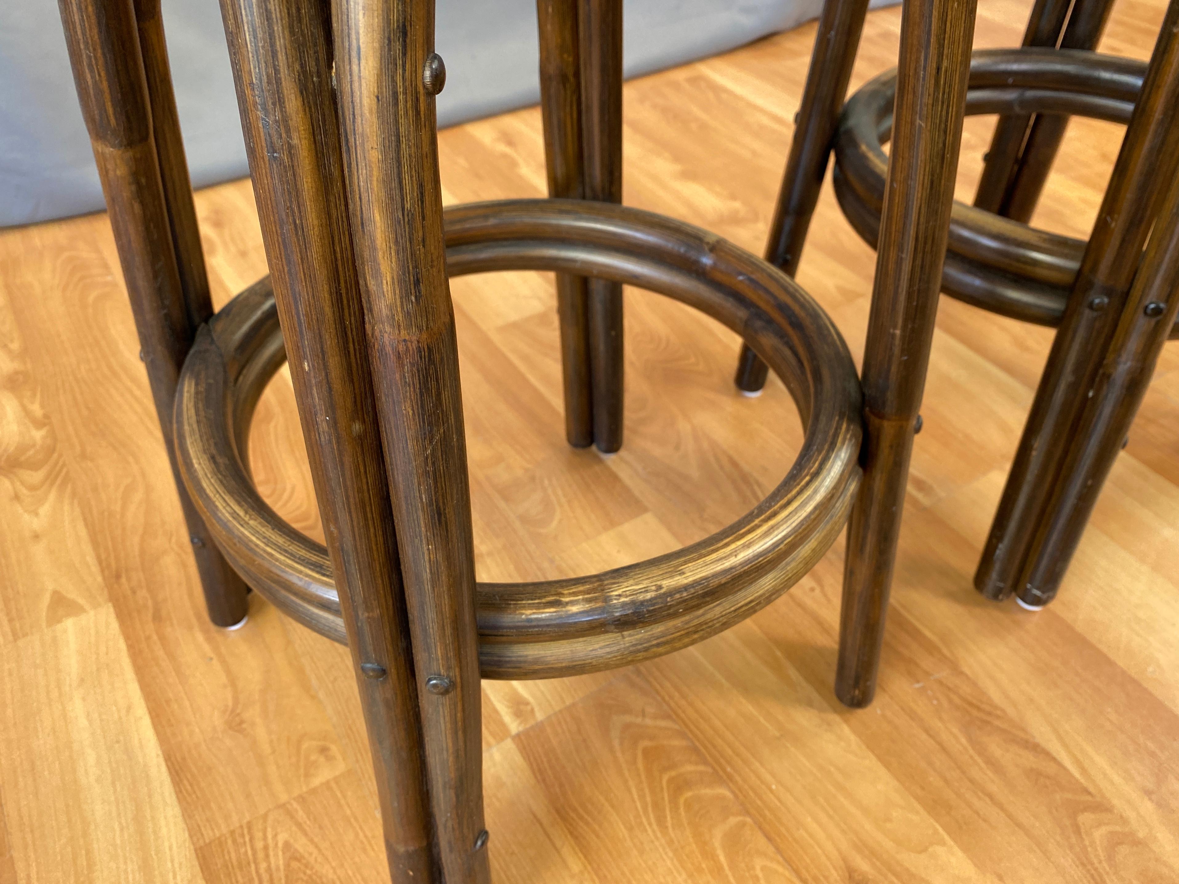 1950s Pair Tiki Kalp-Son Vintage Bamboo Bar Stools In Good Condition In San Francisco, CA