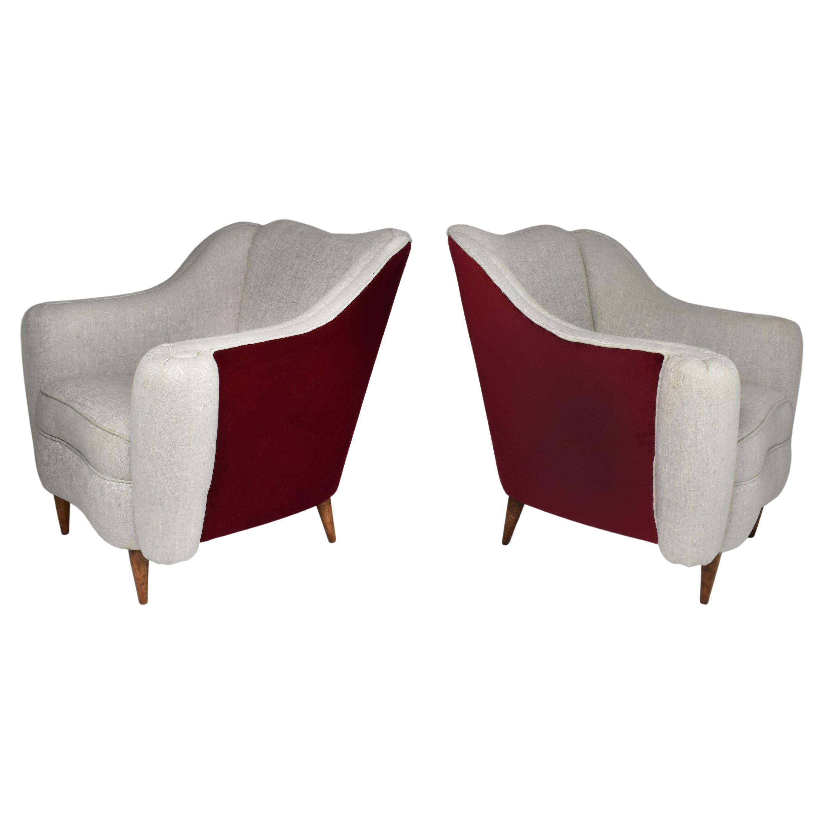 1950s Pairs of Restored Italian Armchairs   For Sale