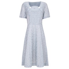 Retro 1950s Pale Blue Embroidered Cotton Dress 