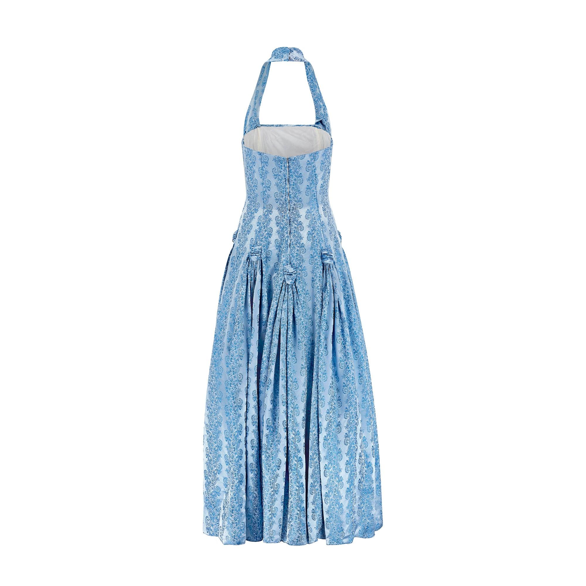 1950s Pale Blue Jacquard Halter Neck Ballgown In Good Condition In London, GB