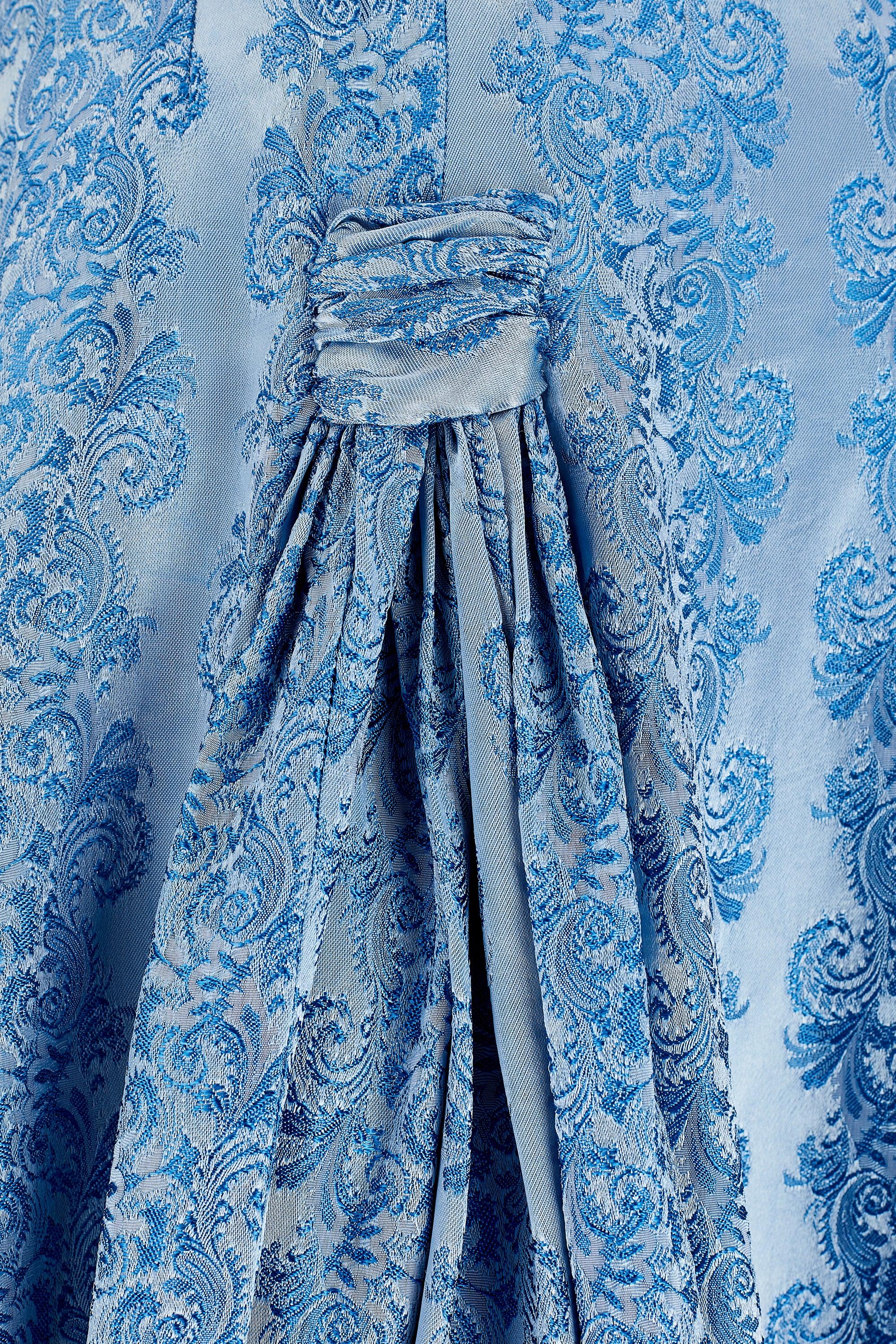 Women's 1950s Pale Blue Jacquard Halter Neck Ballgown