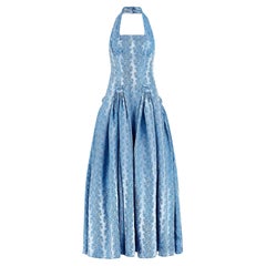 1950s Pale Blue Jacquard Halter Neck Ballgown