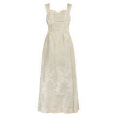 1950s Pale Gold and Blue Brocade Ball Gown Dress