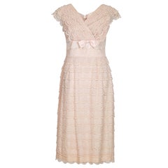 Used 1950s Pale Pink Lace Tiered Dress With Rhinestone Detail