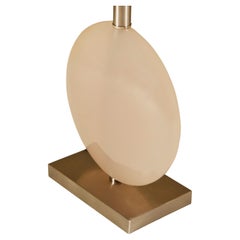 1950s pale pink Lucite disk lamp with chrome base