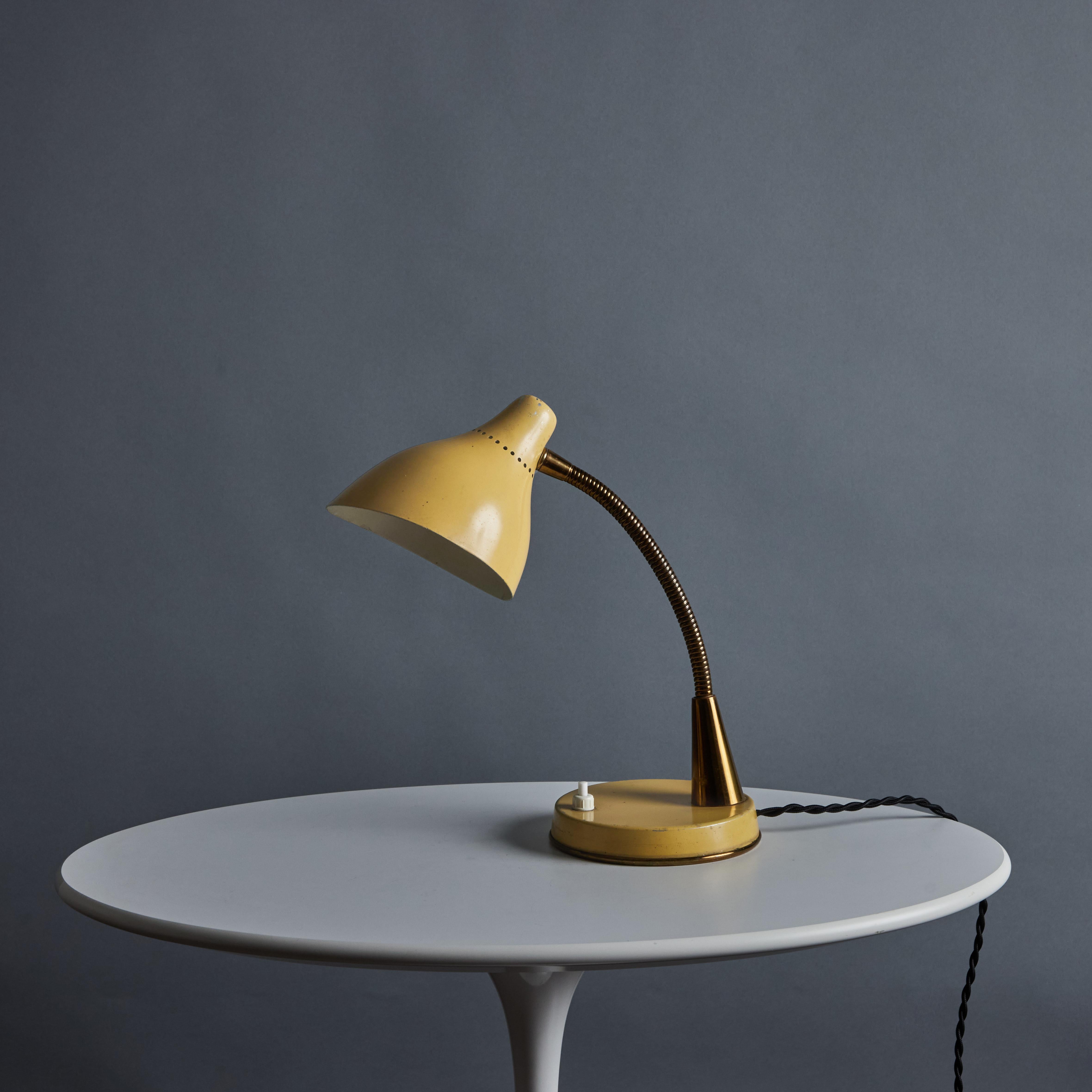 Mid-Century Modern 1950s Perforated Painted Metal & Brass Table Lamp Attributed to Stilnovo For Sale