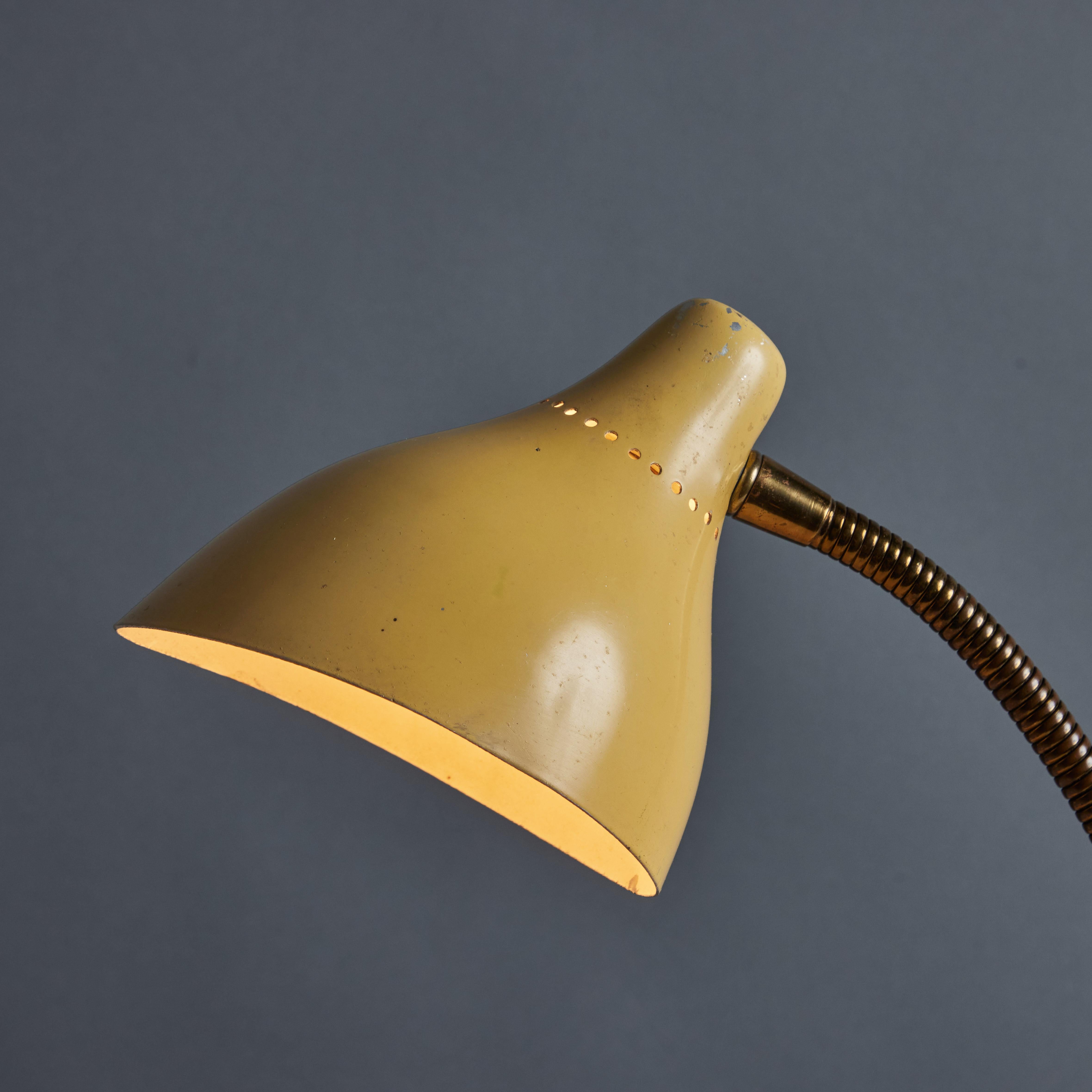 Italian 1950s Perforated Painted Metal & Brass Table Lamp Attributed to Stilnovo For Sale