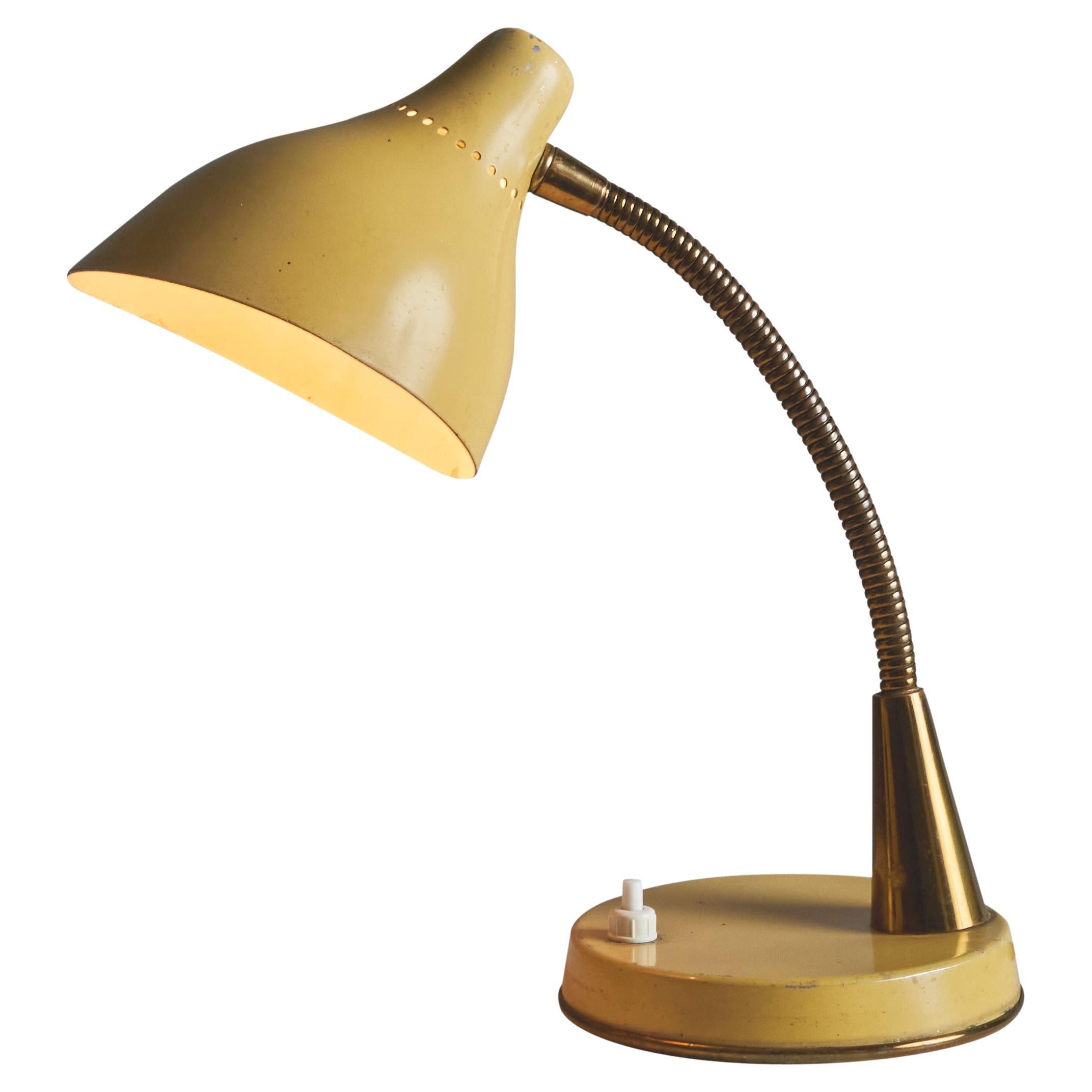 1950s Perforated Painted Metal & Brass Table Lamp Attributed to Stilnovo For Sale