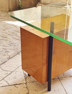 Italian Desk by G. Caccamo Mobili, Glass Top, Wood Base, 1950s