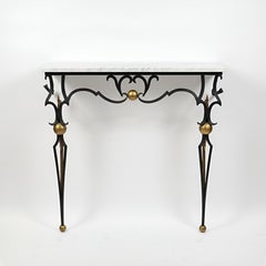 Mesa consola de hierro dorado estilo Palladio de los años 50