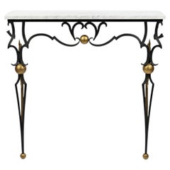 Mesa consola de hierro dorado estilo Palladio de los años 50