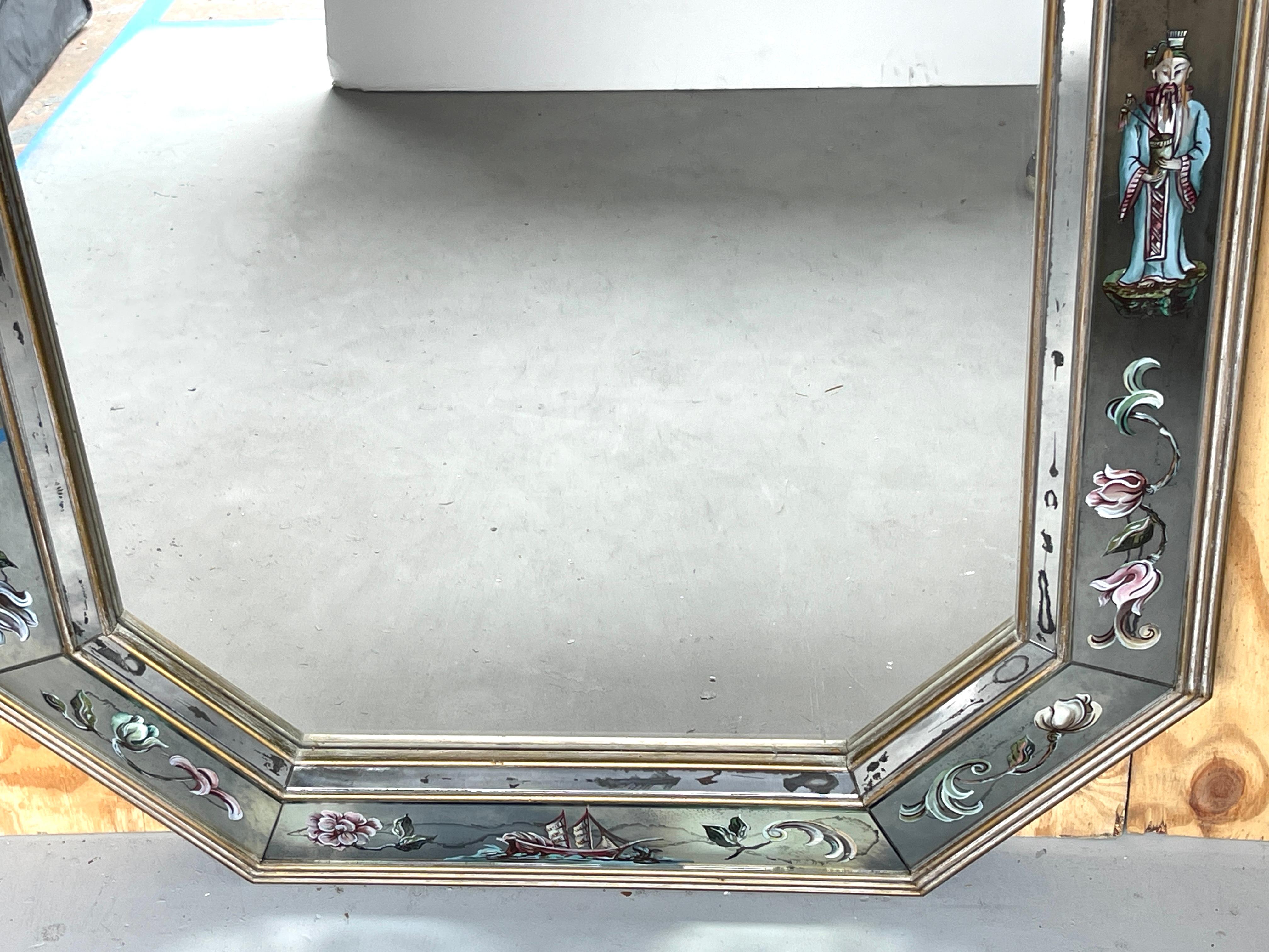 1950s Palm Beach Eglomise Chinoiserie Mirror For Sale 4