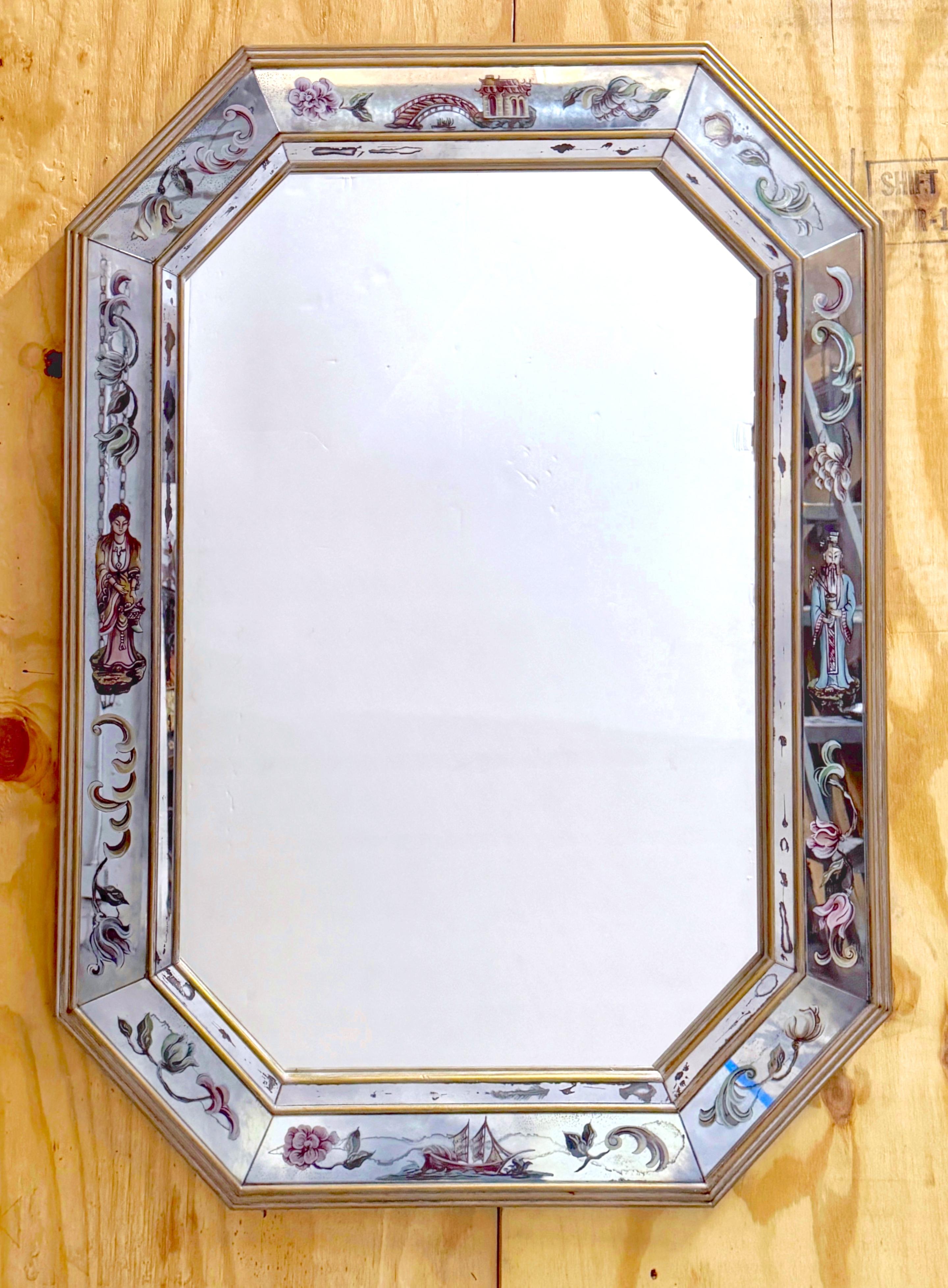1950s Palm Beach Eglomise Chinoiserie Mirror In Good Condition For Sale In West Palm Beach, FL