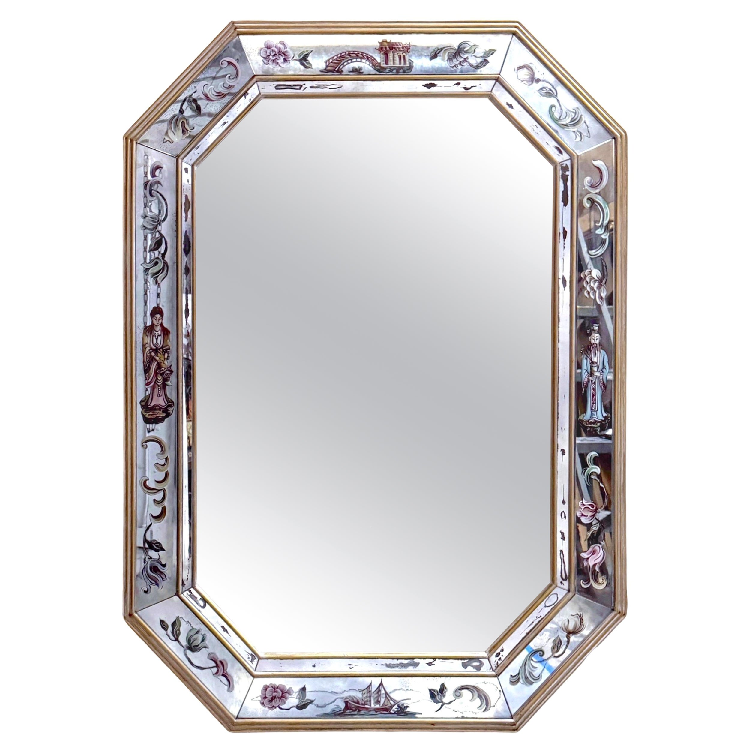 1950s Palm Beach Eglomise Chinoiserie Mirror