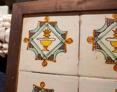1950s Panel Composed of Four Antique Tiles with Decorative Motifs