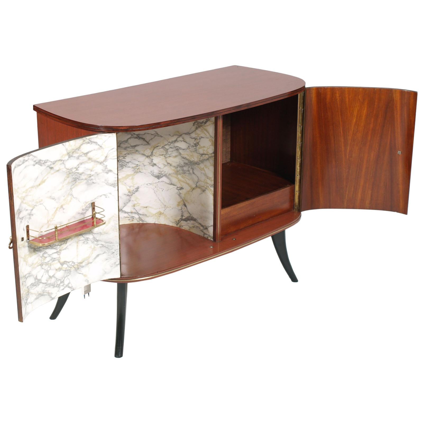 Ebonized 1940s Paolo Buffa Attributed Dry Bar, Veneered Mahoghany , Faux Marble, Formica