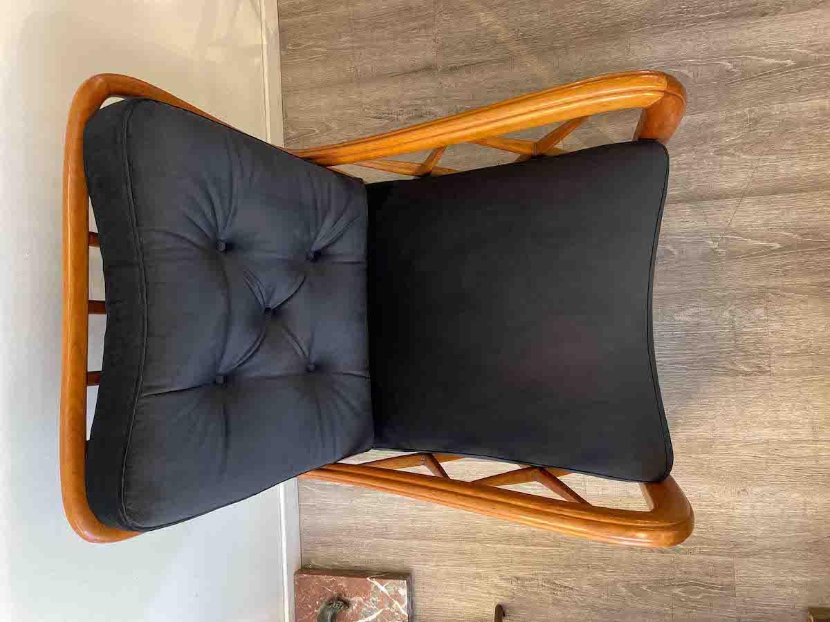 1950s Paolo Buffa Cherry Wood and Black Velvet Armchairs  For Sale 5