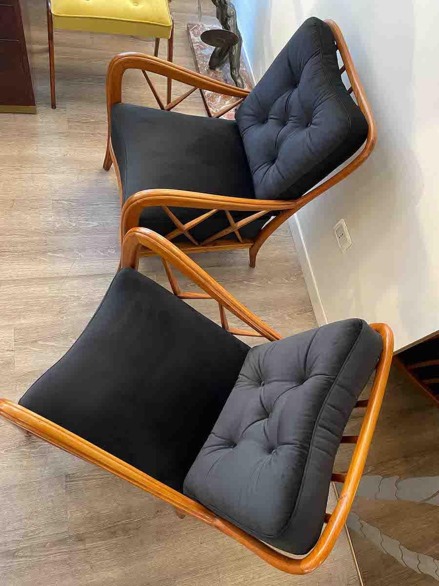 1950s Paolo Buffa Cherry Wood and Black Velvet Armchairs  For Sale 10