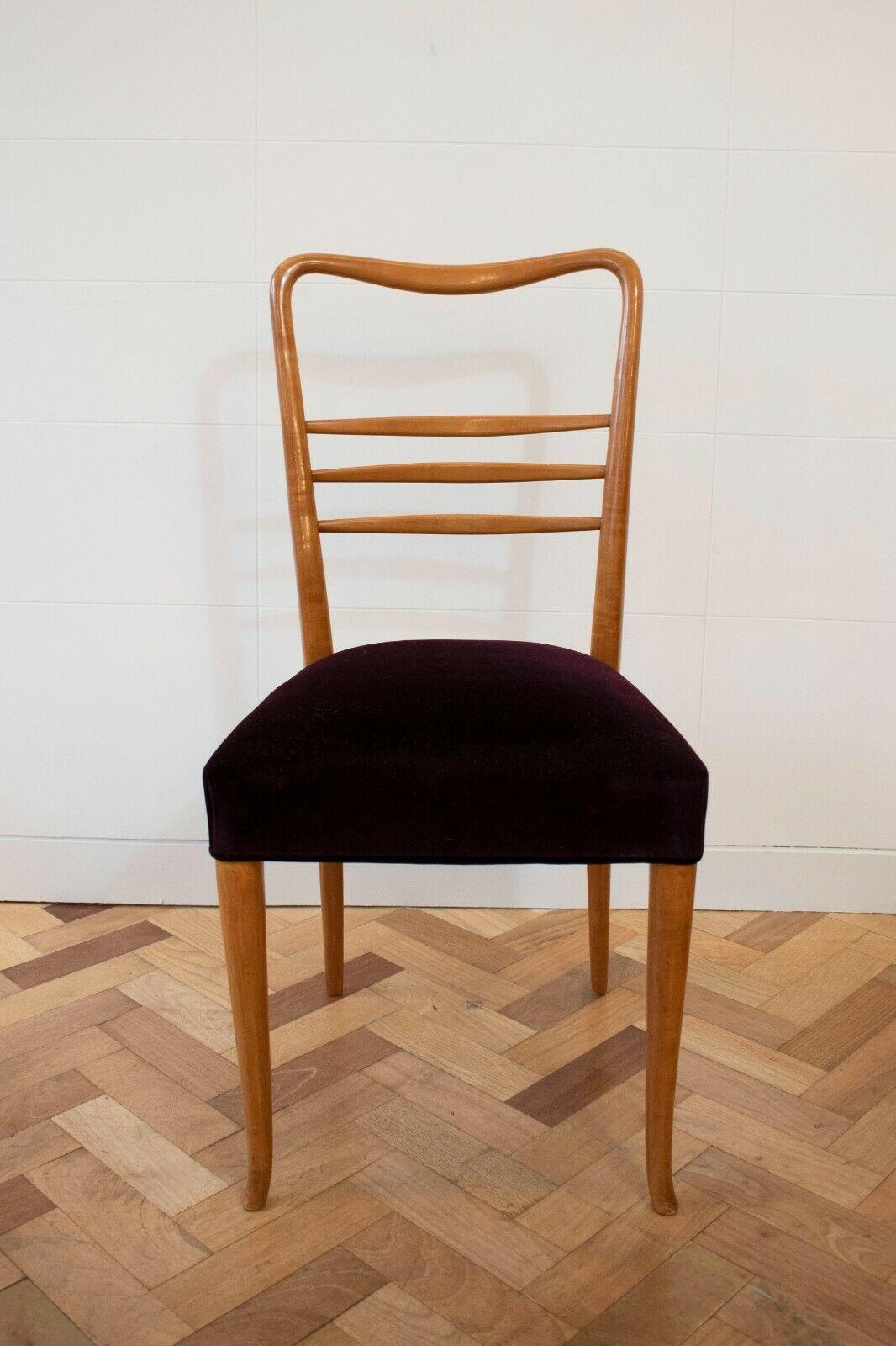 Paolo Buffa, Fruitwood Dining Chairs Upholstered in Purple Velvet, 1950's 1