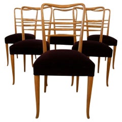 1950s Paolo Buffa Fruitwood Dining Chairs Upholstered in Purple Velvet