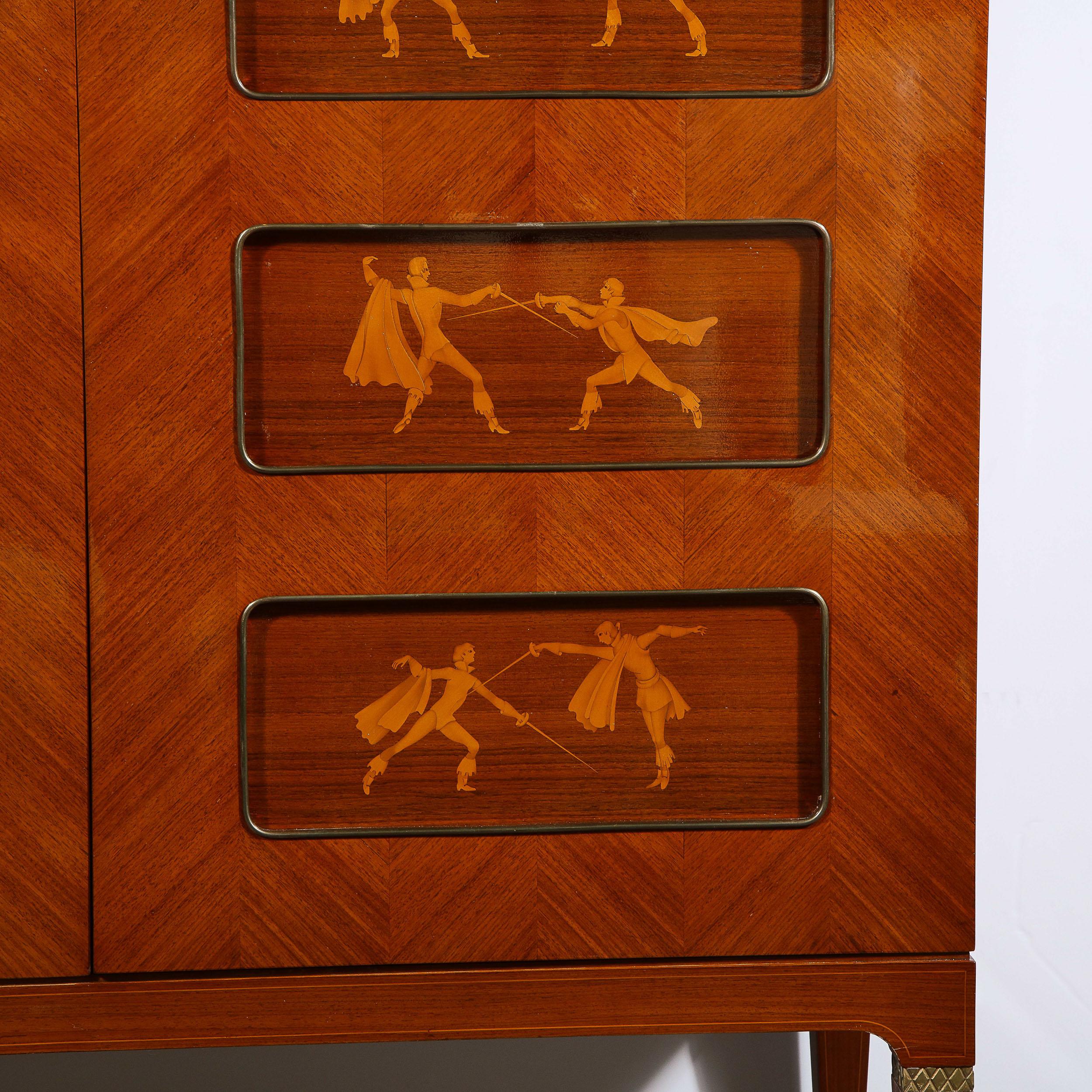 1950s Paolo Buffa Herringbone Book-Matched Walnut Bar Cabinet w/ Fencing Motif 3