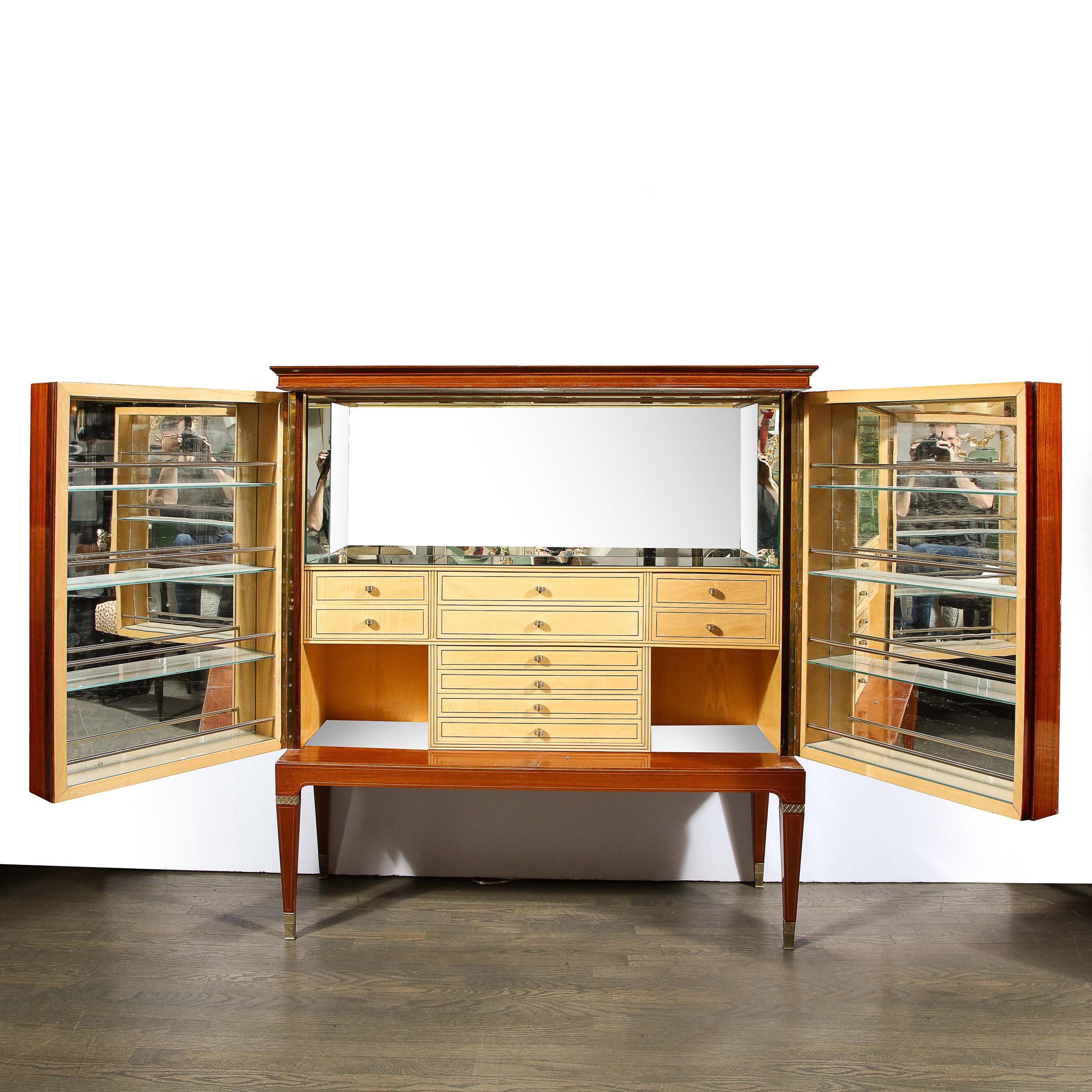 Mid-Century Modern 1950s Paolo Buffa Herringbone Book-Matched Walnut Bar Cabinet w/ Fencing Motif