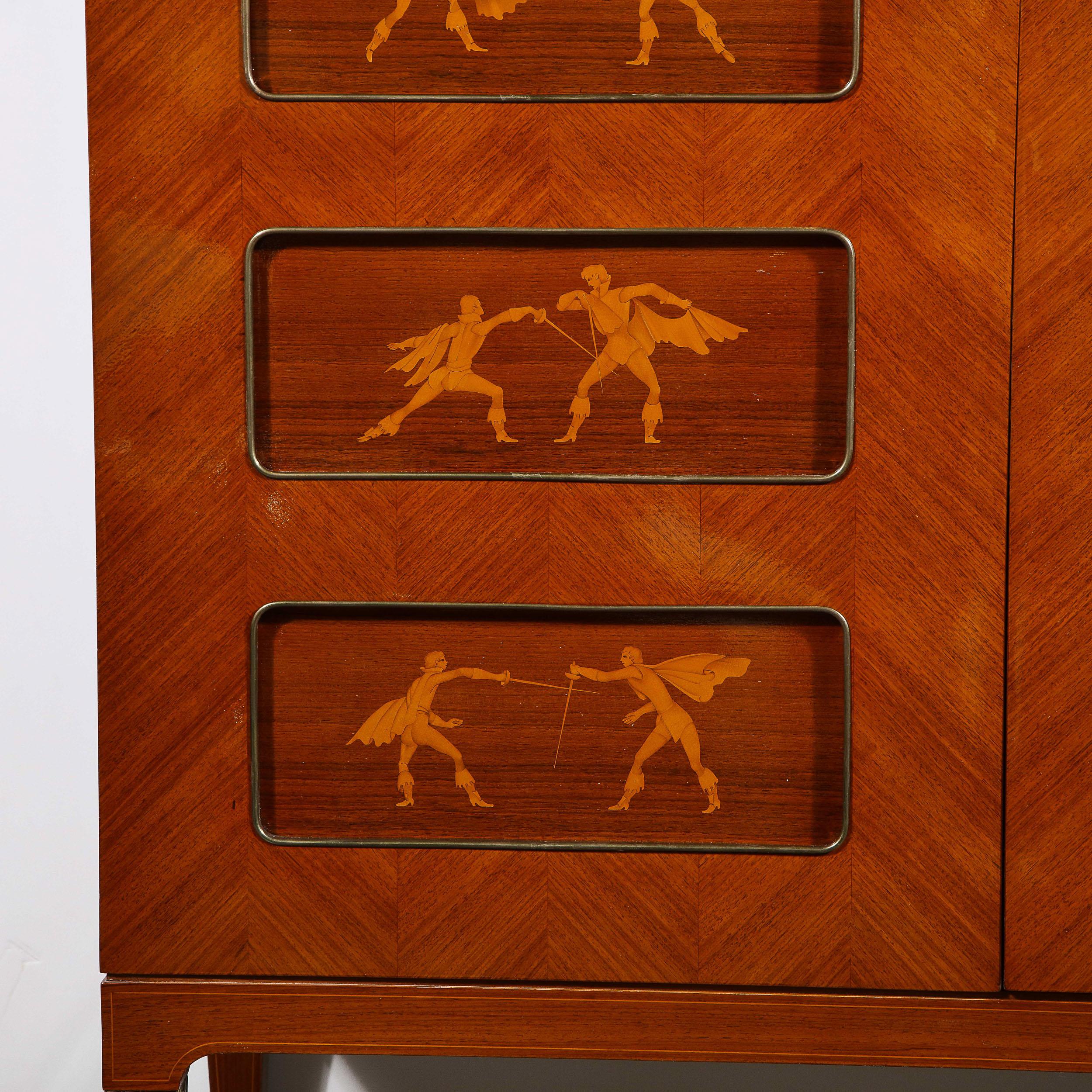 1950s Paolo Buffa Herringbone Book-Matched Walnut Bar Cabinet w/ Fencing Motif 2
