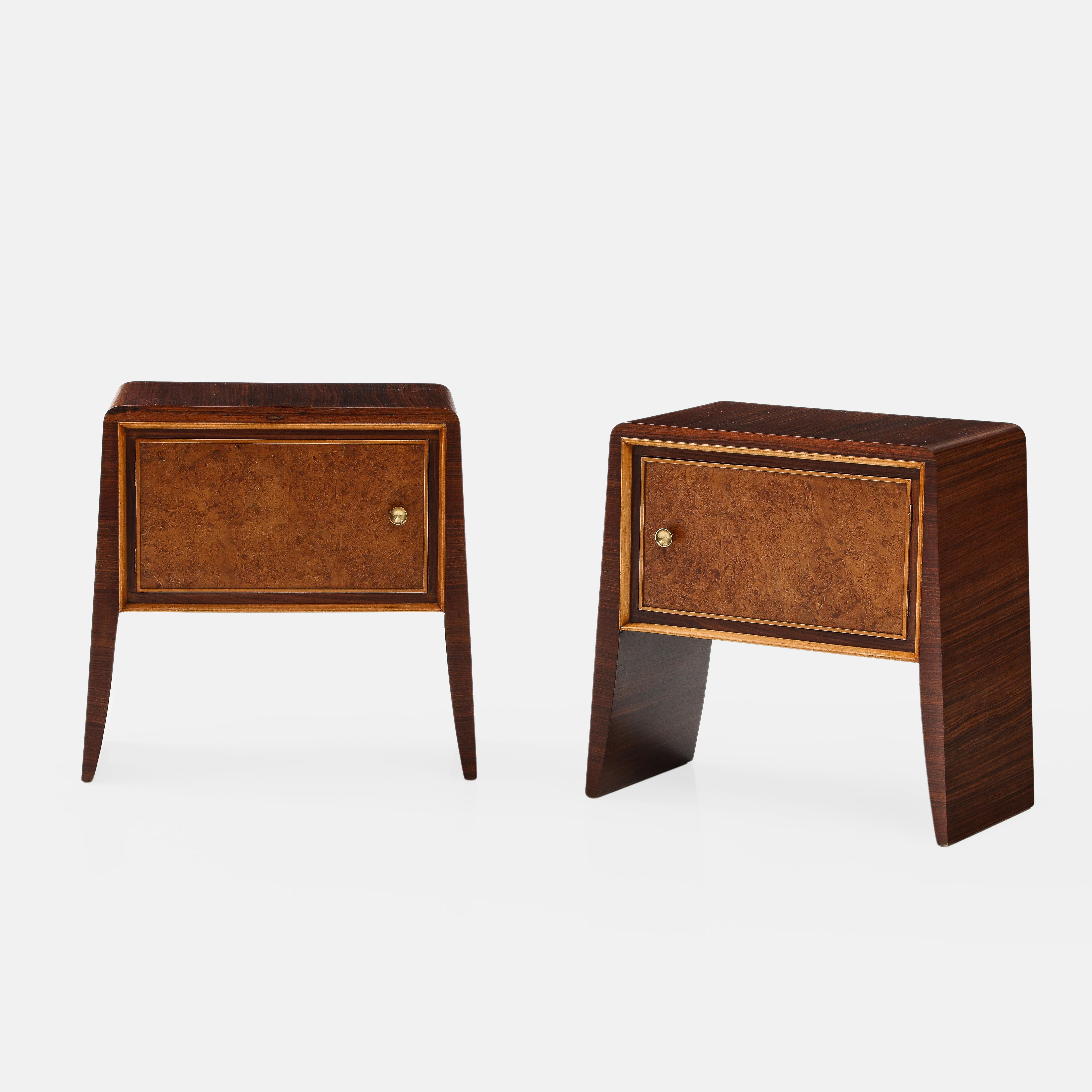 Mid-Century Modern 1950s Pair of Rosewood and Birchwood Nightstands or Bedside Tables For Sale