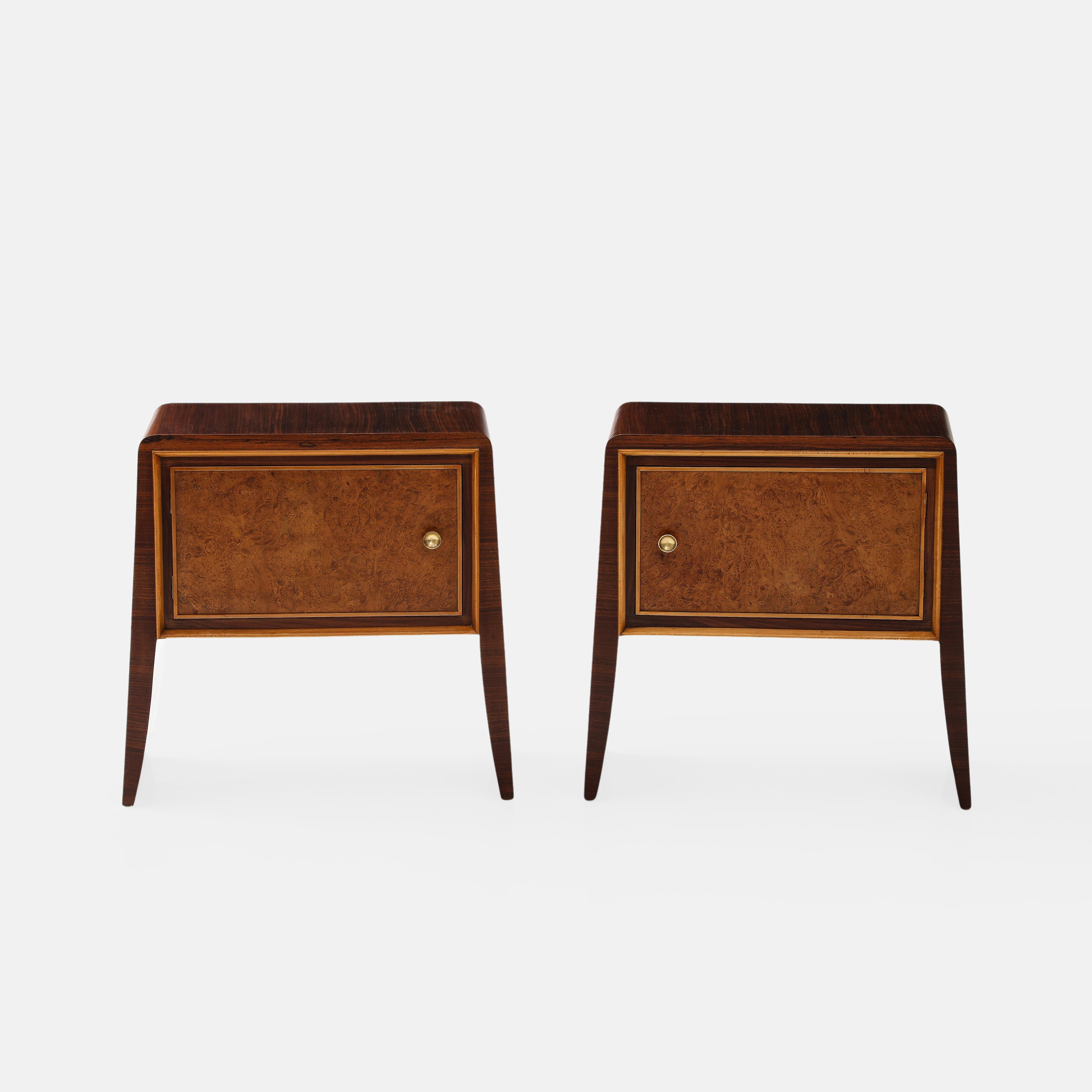 Polished 1950s Pair of Rosewood and Birchwood Nightstands or Bedside Tables For Sale