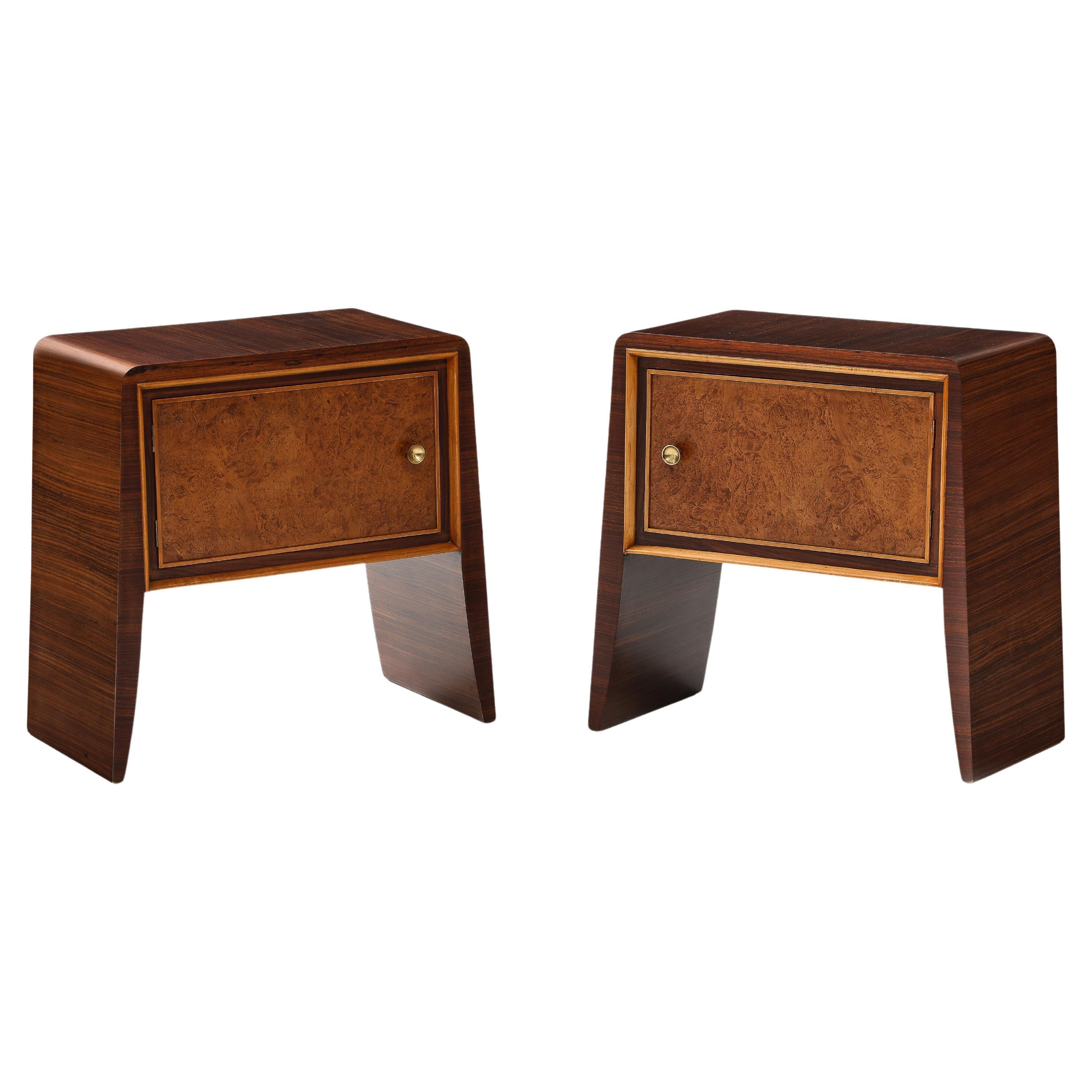 1950s Pair of Rosewood and Birchwood Nightstands or Bedside Tables