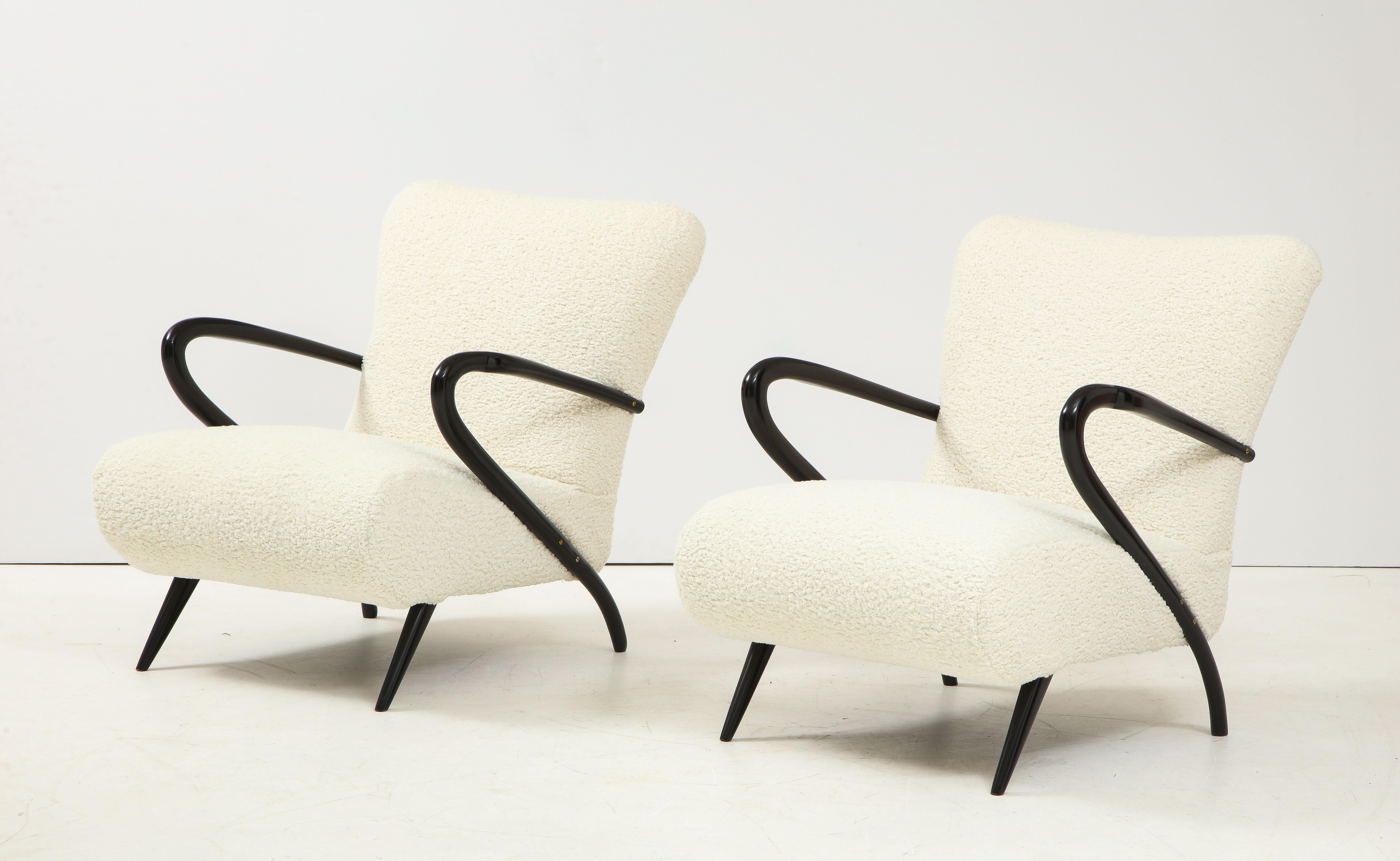 Bouclé 1950's Paolo Buffa Style Sculptural Lounge Chairs