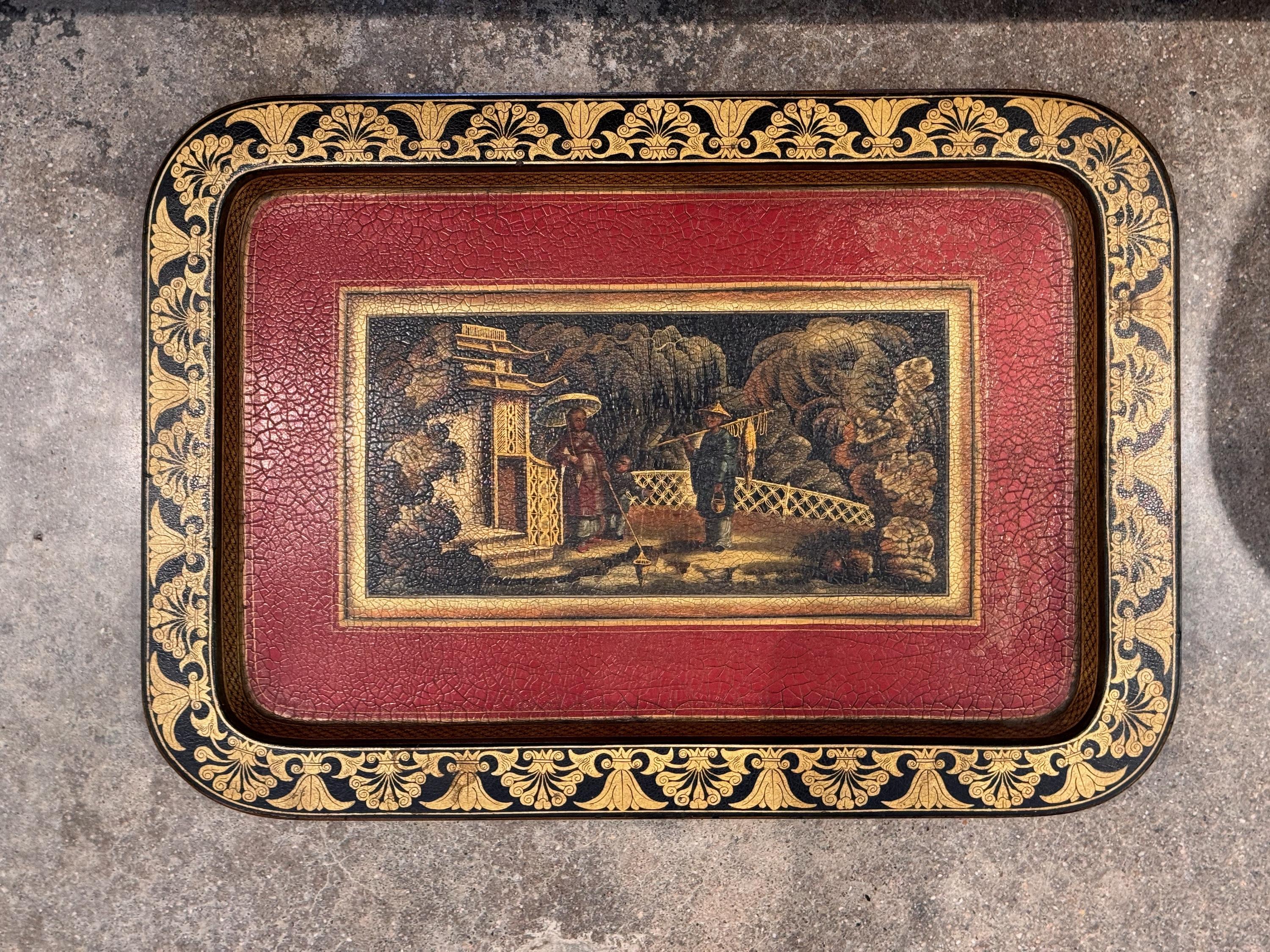 Una bonita bandeja decorativa. Tiene una escena preciosa.