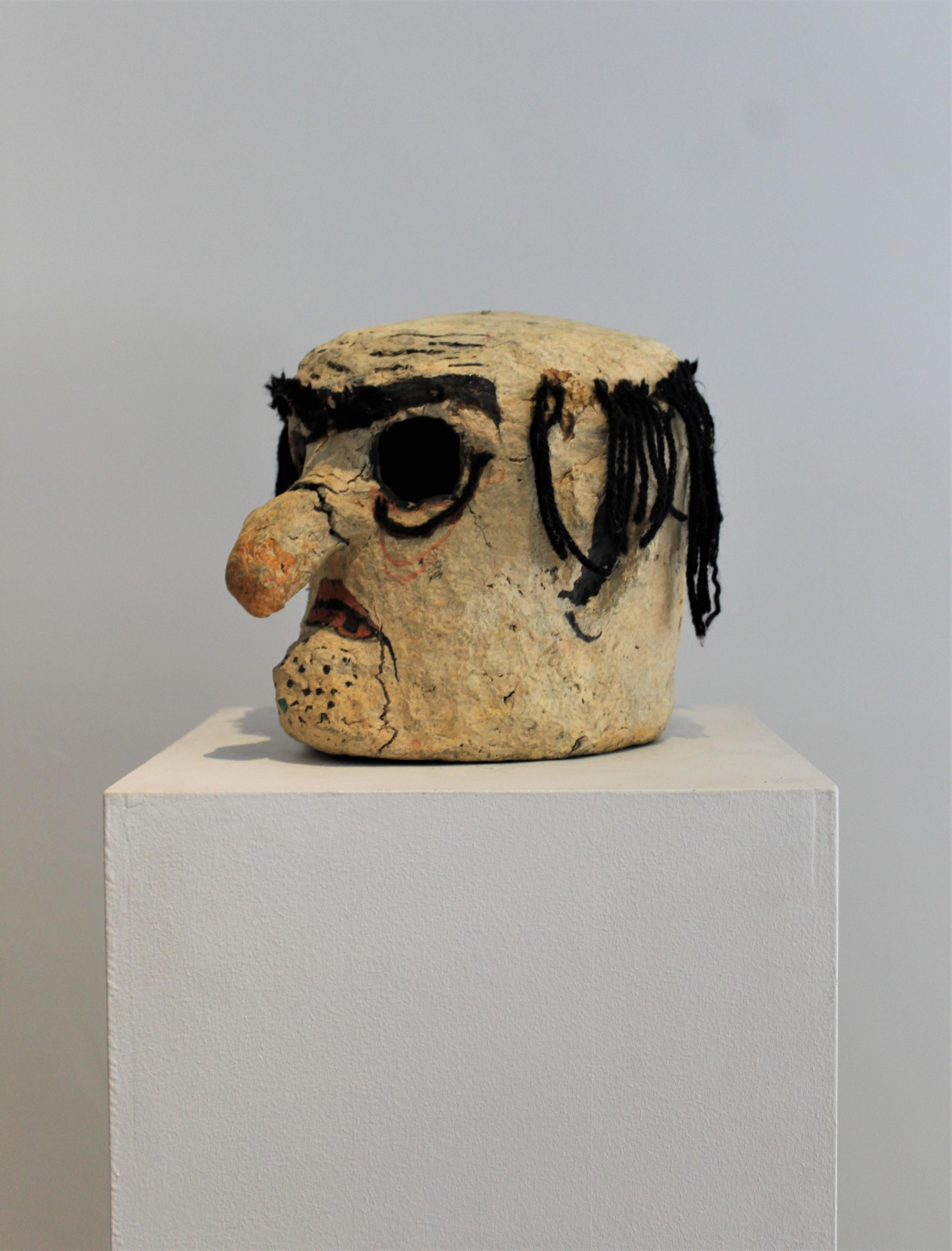 1950's Papier mâché french theatre head In Distressed Condition For Sale In Diest, BE