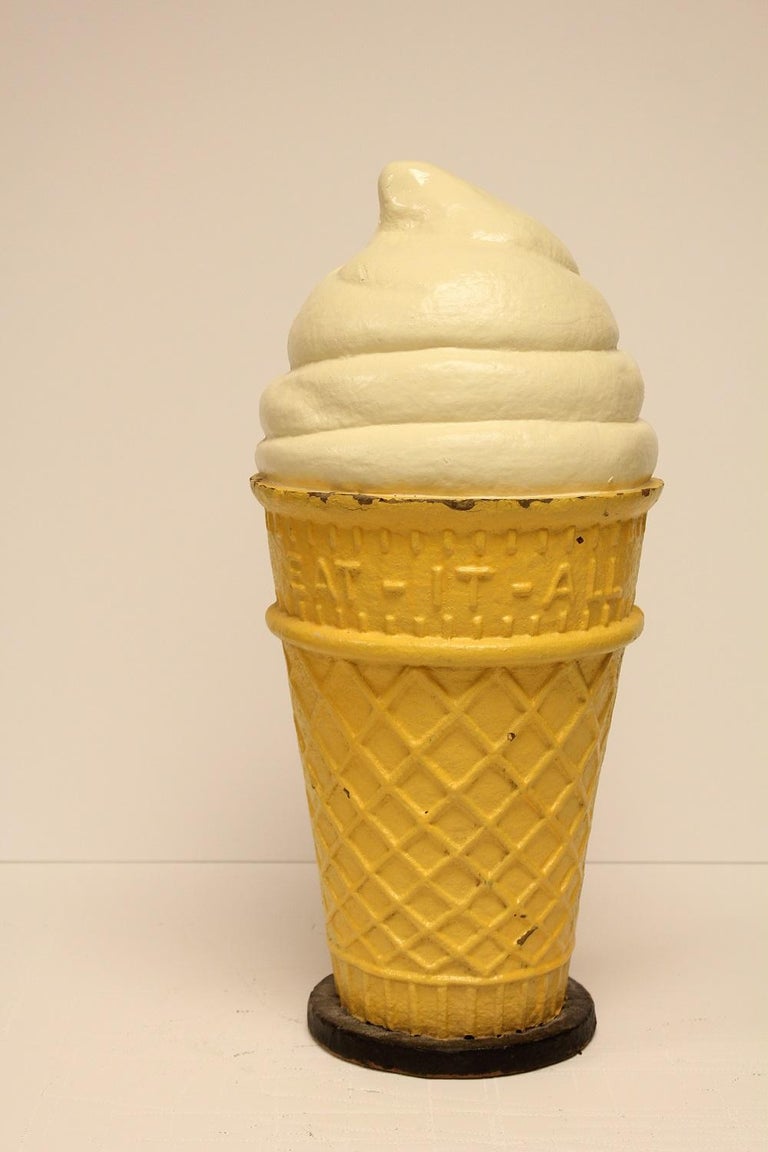 1950s Papier Mâché Ice Cream Cone Trade Sign "Eatitall" For Sale at