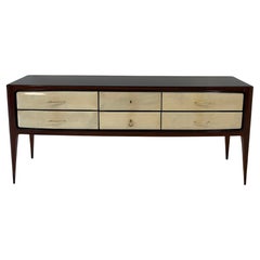 1950s Parchment and Walnut Chest of Drawers Attr. Paolo Buffa