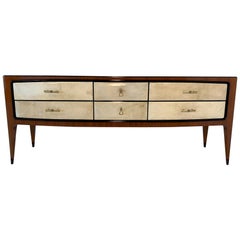  1950s Parchment and Walnut Chest of Drawers in the Style of Paolo Buffa