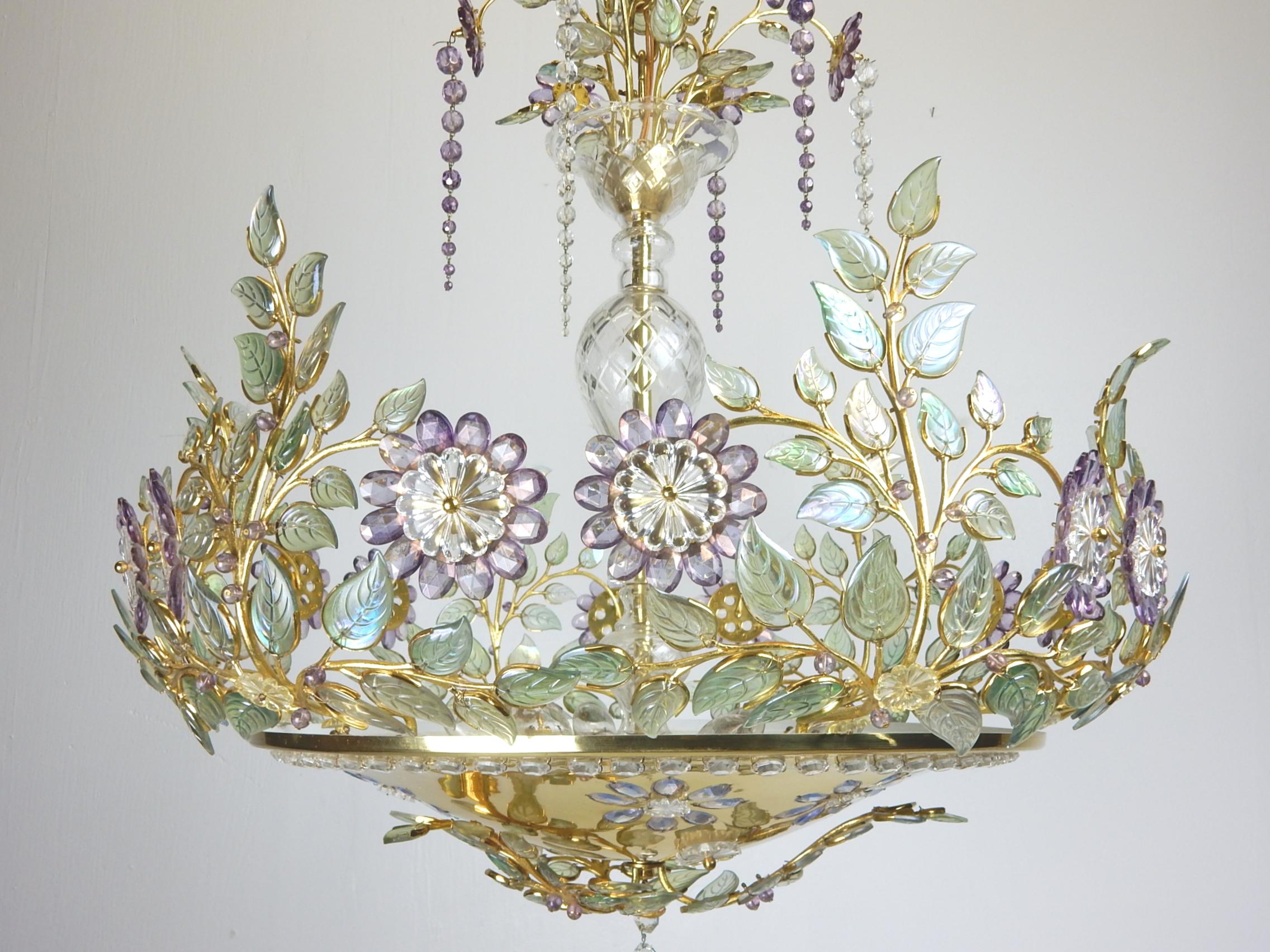 1950s Parisian Floral Crystal Chandelier by Maison Baguès 2