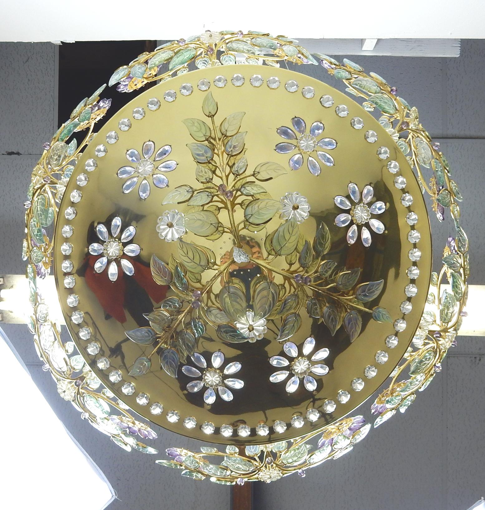 Mid-20th Century 1950s Parisian Floral Crystal Chandelier by Maison Baguès