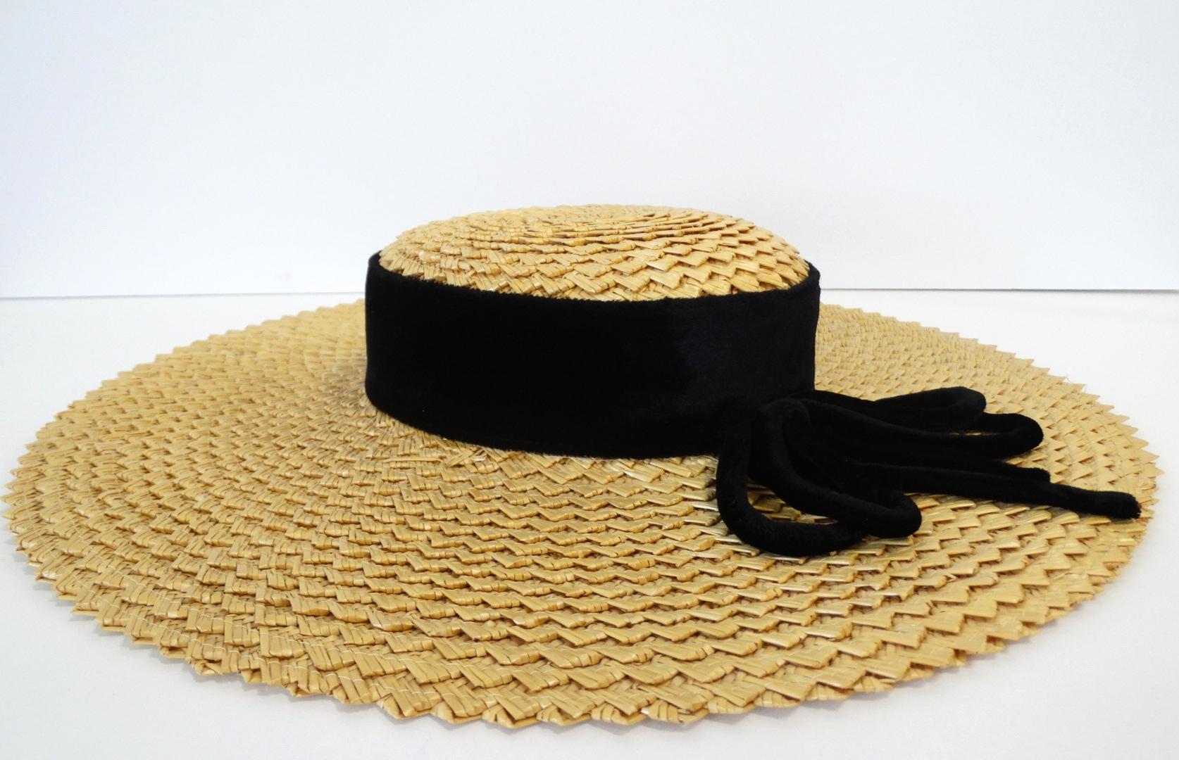 1950s Parisian Straw Wide Brim Boater Hat  4