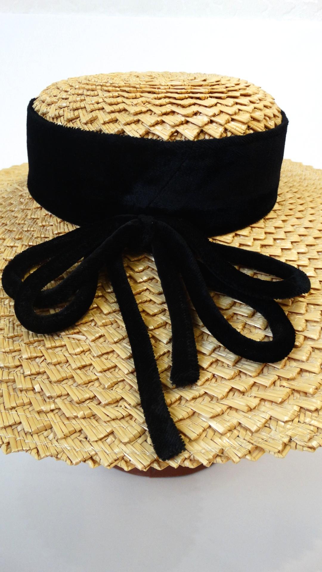 Beige 1950s Parisian Straw Wide Brim Boater Hat 