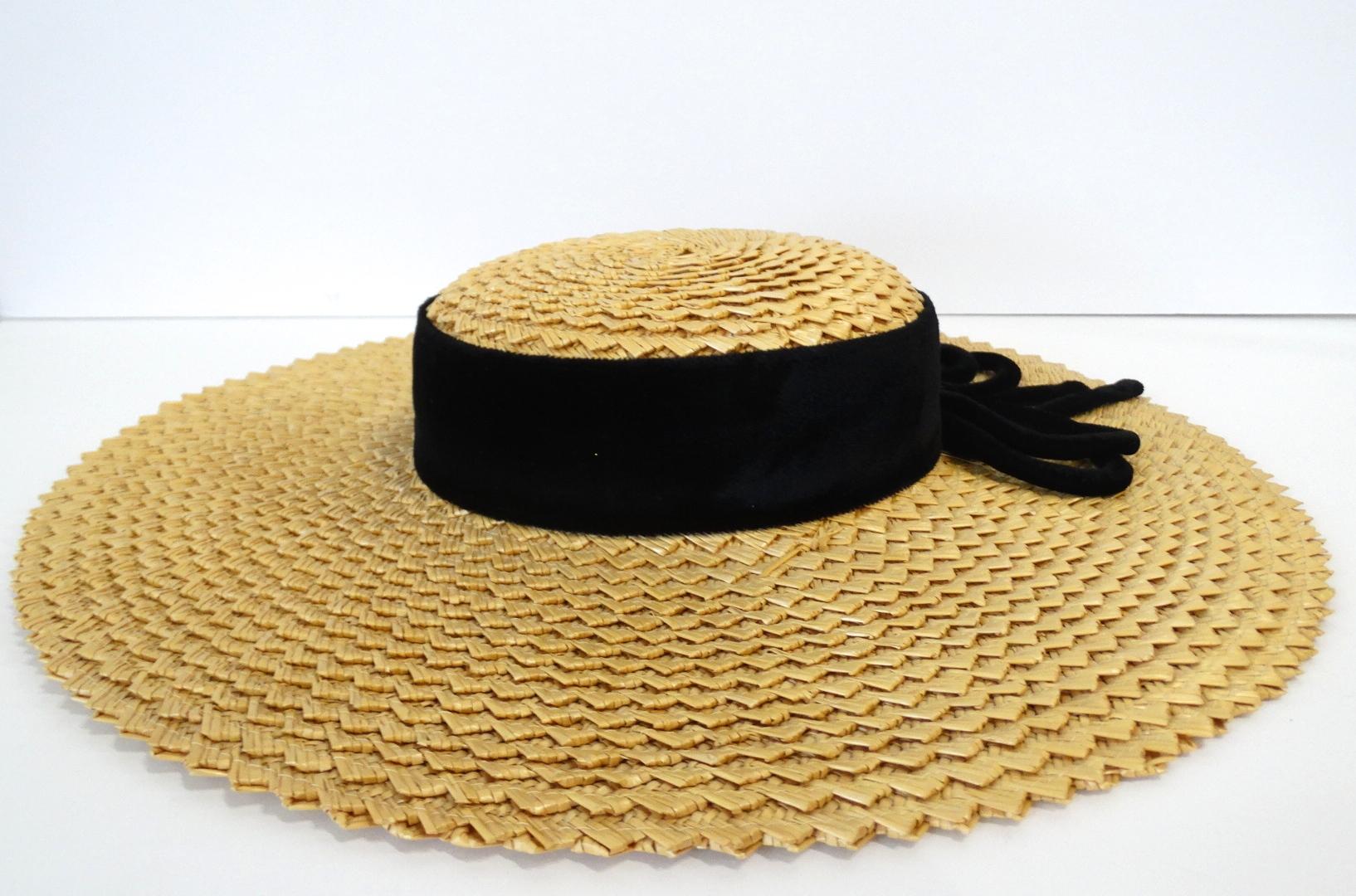 1950s Parisian Straw Wide Brim Boater Hat  1