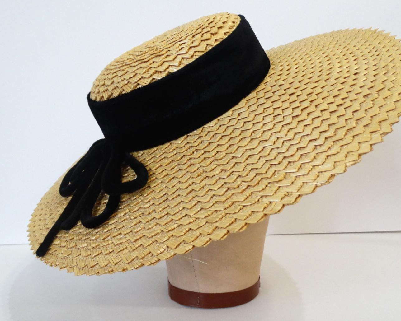 1950s Parisian Straw Wide Brim Boater Hat  2
