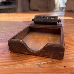 1950s Park Sherman Perpetual Calendar Office Notepad Tray Walnut & Brass IL