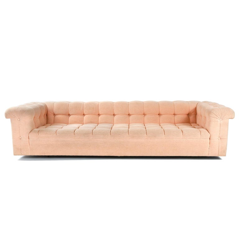 A modern geometric Chesterfield-style 'Party' sofa with biscuit-tufted vintage upholstery. Model 5407. Upholstery recommended.