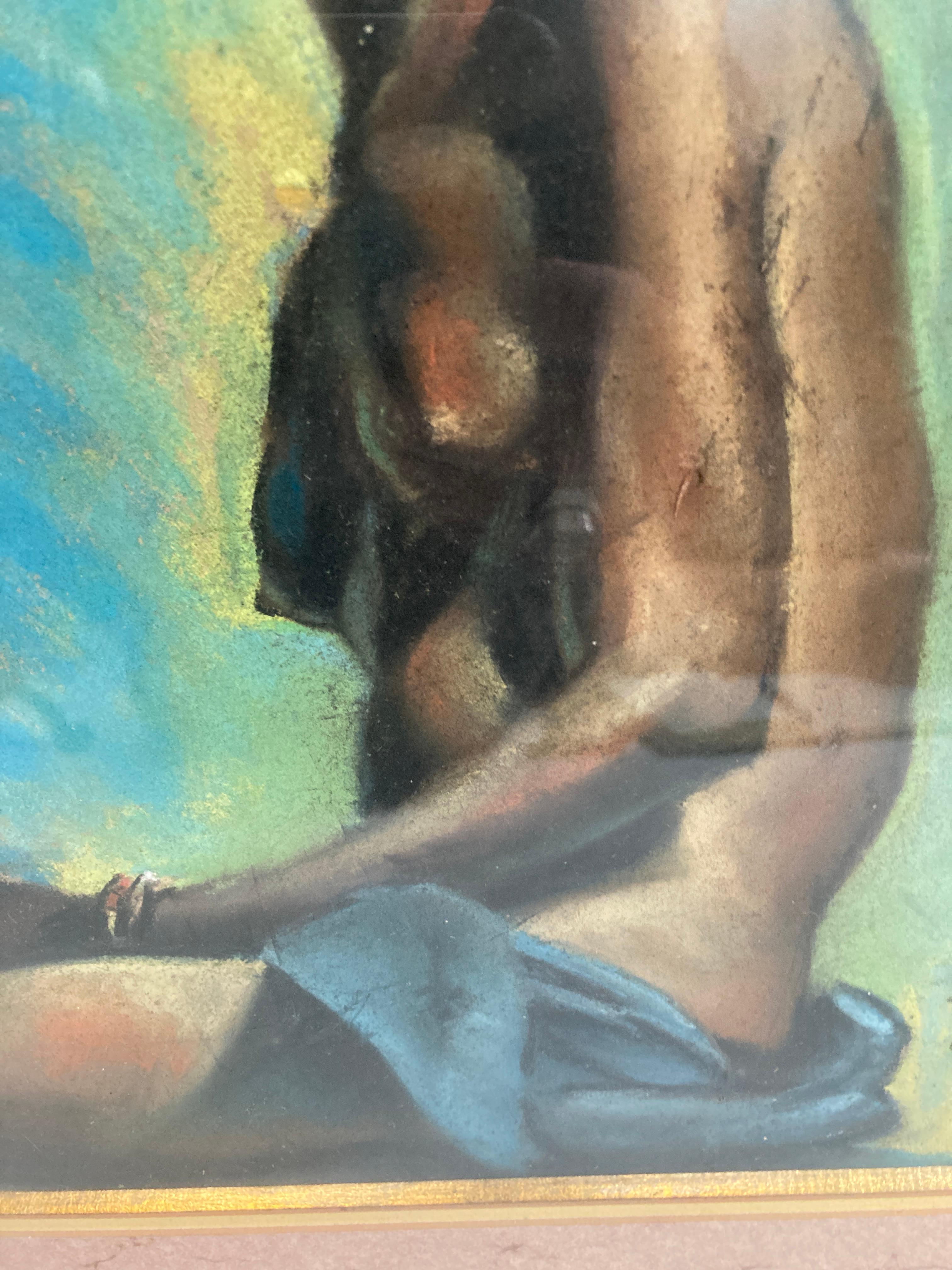 Mid-20th Century 1950's pastel drawing showing a young African woman For Sale