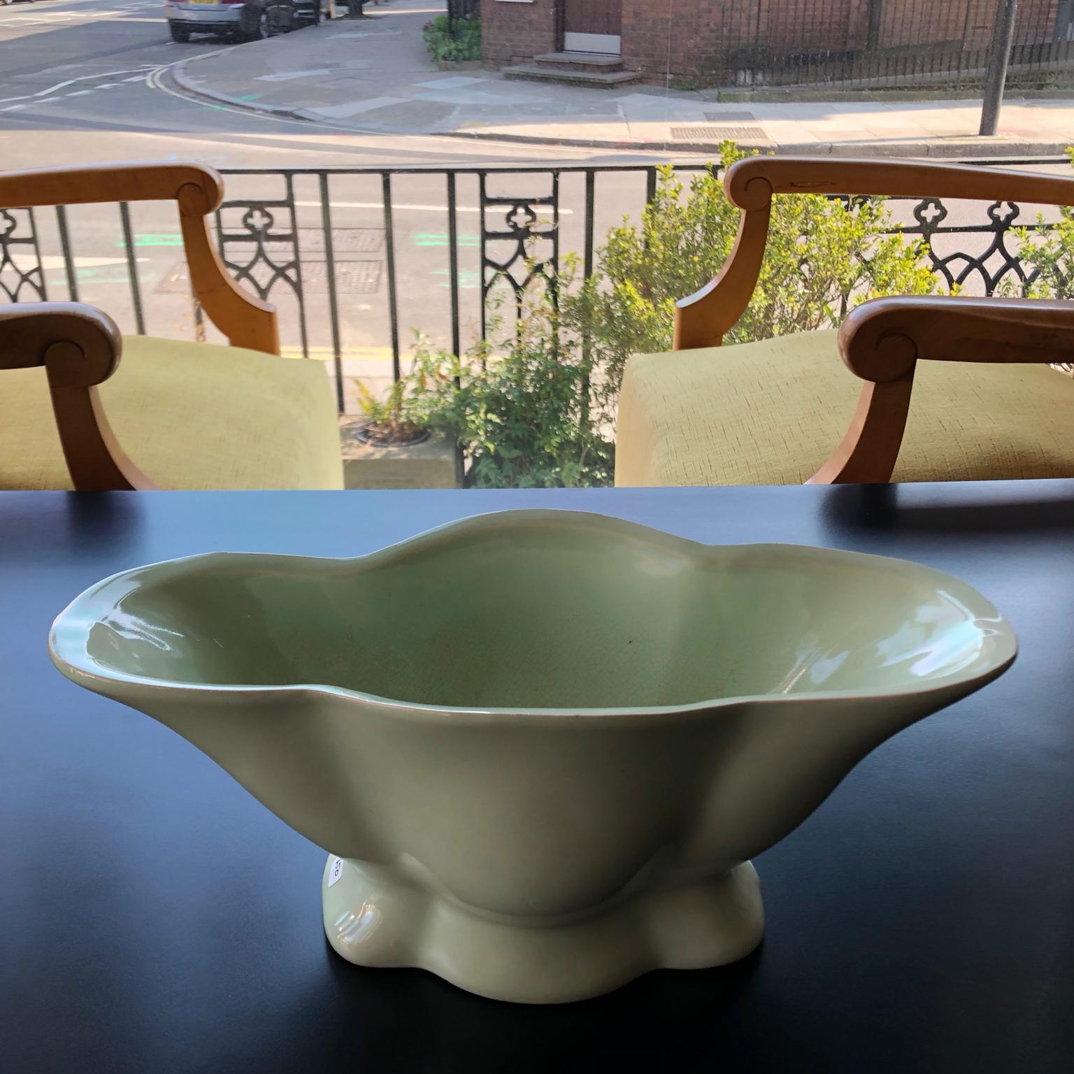 British 1940s Pastel Green Glazed Flower Arranging Fulham Pottery Vase