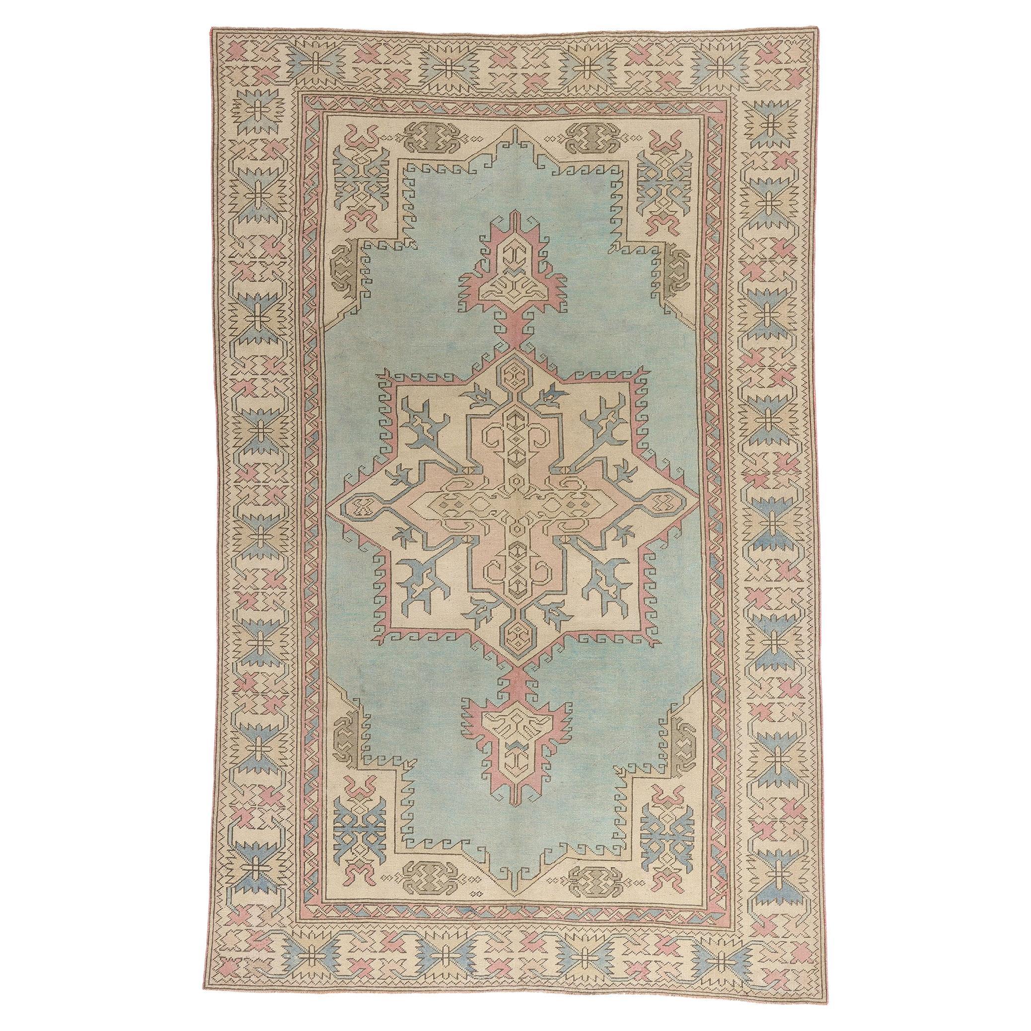 1950's Pastel Turkish Oushak Carpet with Modern Style