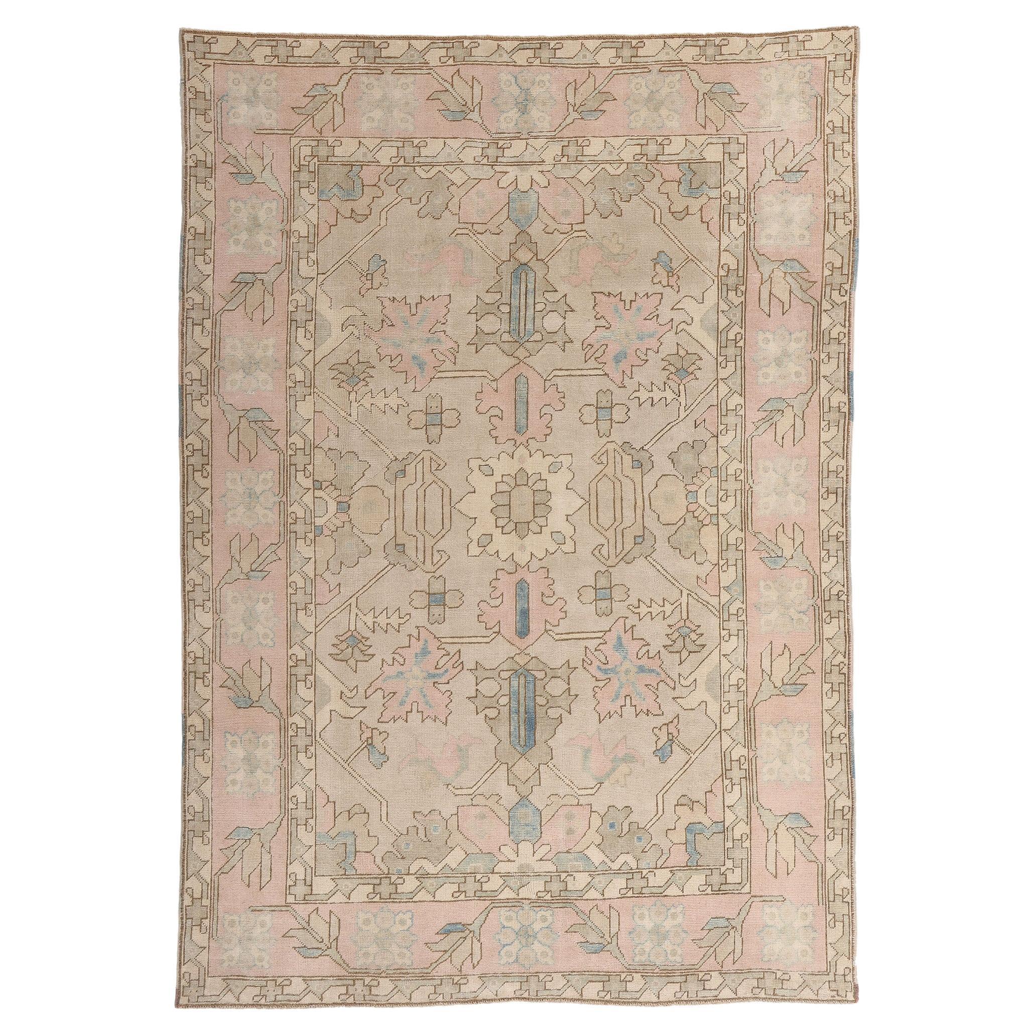 1950's Pastel Turkish Oushak Carpet with Modern Style