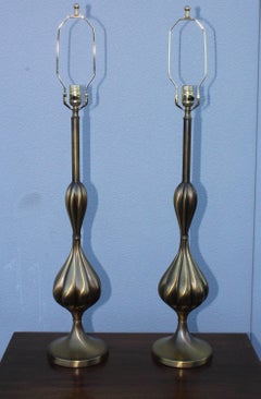 1950s Patinated Brass Stiffel Table Lamps